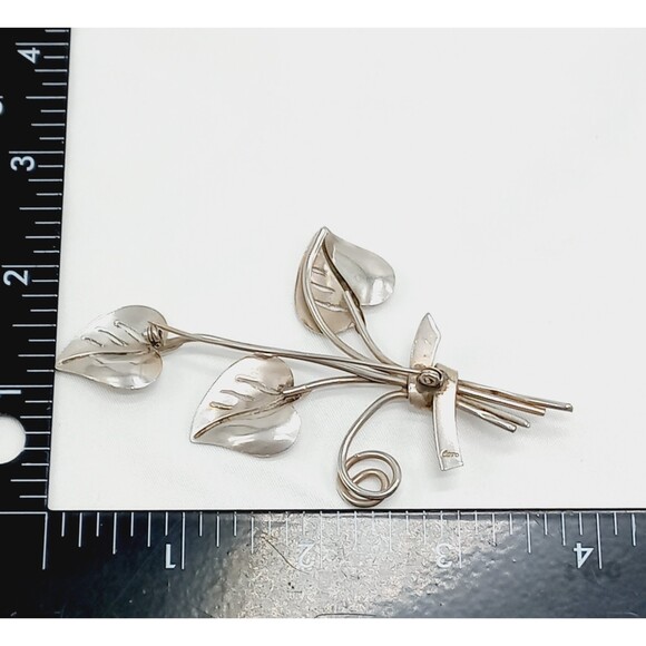 STERLING CORO sterling silver leaves brooch mid century - Picture 4 of 7